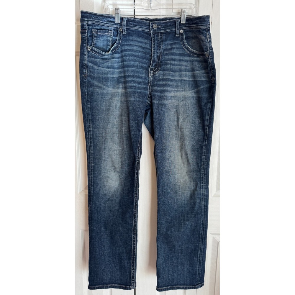 BKE TYLER Straight Leg Dark Wash Distressed Blue Jeans Men's Size 38x34